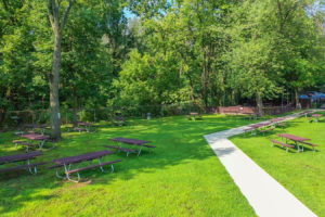 Picnic tables outside the Creekside Apartments in Bensalem, PA