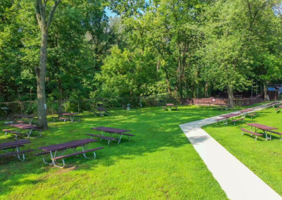 Picnic tables outside the Creekside Apartments in Bensalem, PA